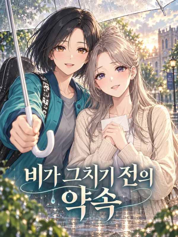 비 오는 날 투명한 우산을 함께 쓴 두 인물